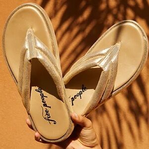 Free People Metallic Gold Thong Sandals